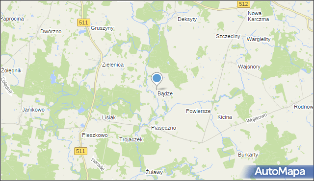 mapa Bądze, Bądze gmina Górowo Iławeckie na mapie Targeo